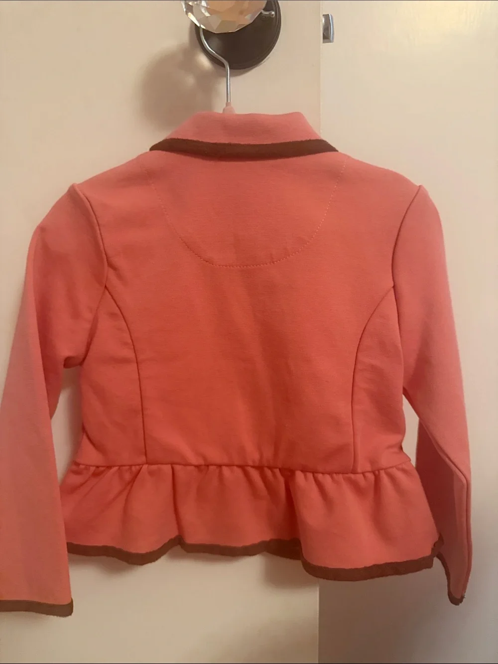 Janie and Jack Coral Pink Peplum Blazer with Brown Trim